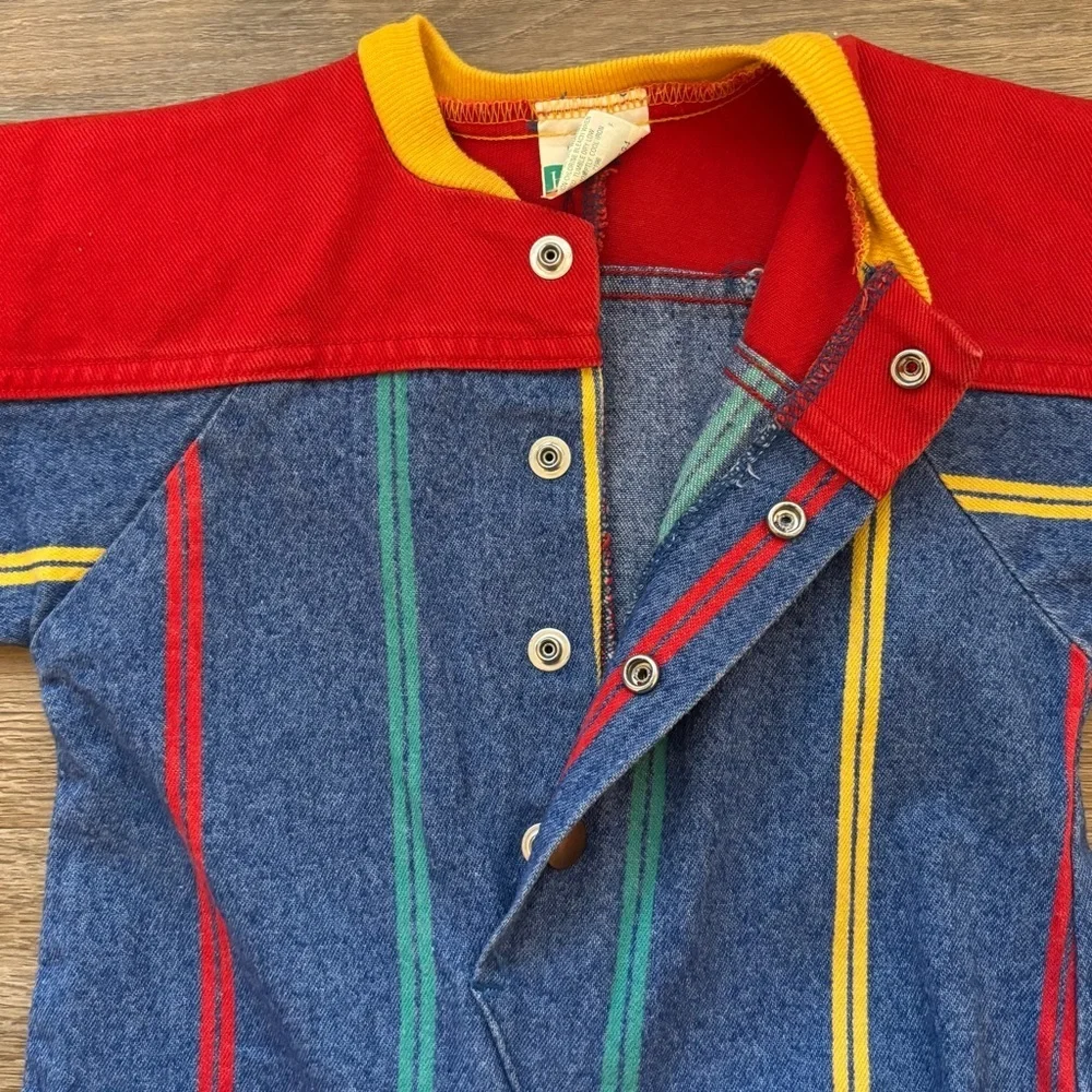 Healthtex Vintage 90s Denim Romper Primary Colors Snap Front Unisex 12 Months